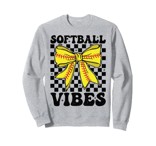 Softball Vibes Coquette Bow Sweatshirt - Aesthetic Graphic for Adults - T-Shirt, Sweatshirt, Hoodie