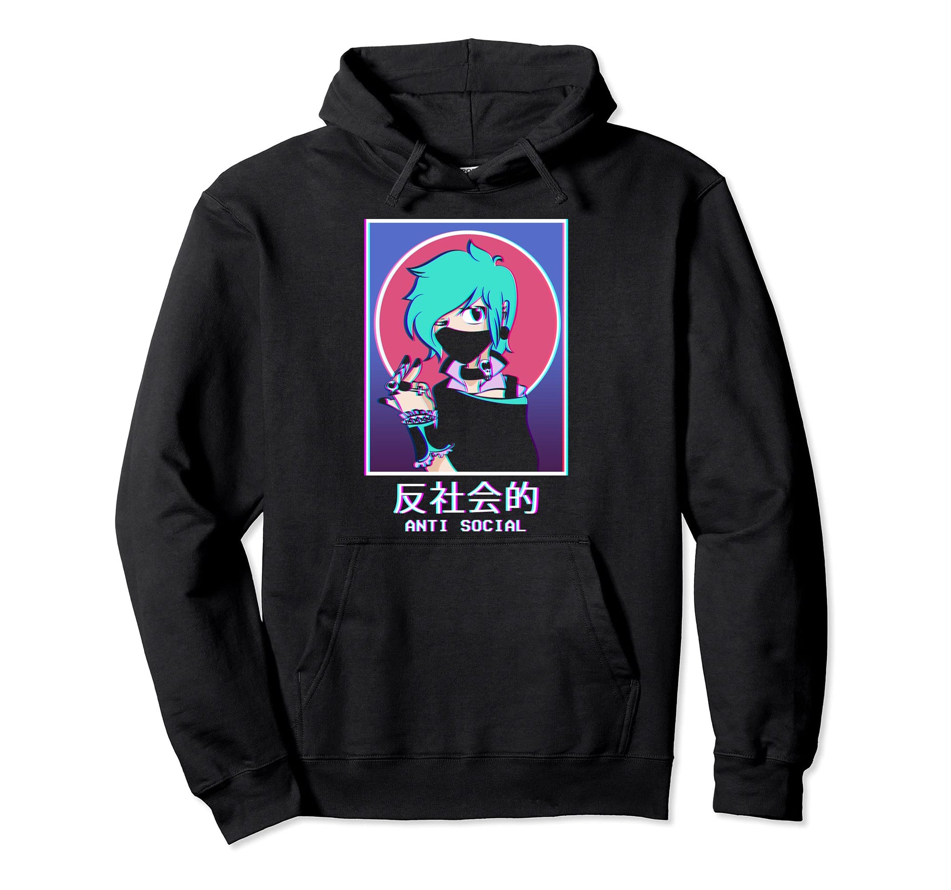 Antisocial Anime Goth Vaporwave Grunge Hoodie - Minimalist Print Men Women - T-Shirt, Sweatshirt, Hoodie