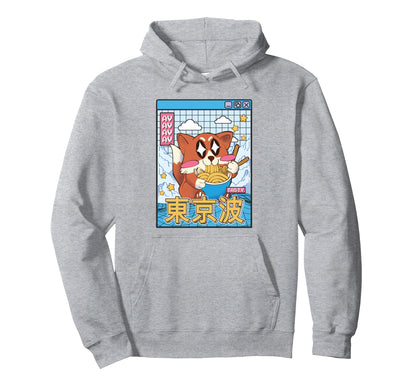 Happy Fox Eating Ramen Vaporwave Hoodie - Trendy Graphic for Adults - T-Shirt, Sweatshirt, Hoodie