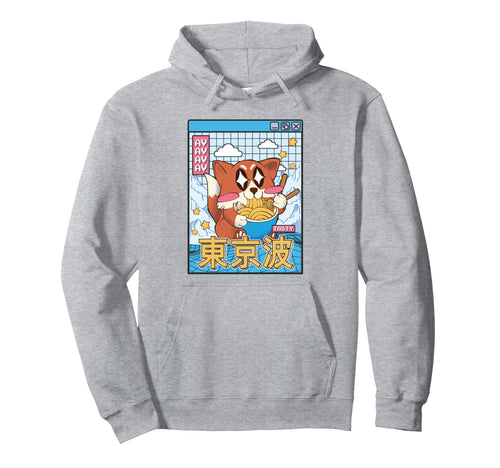 Happy Fox Eating Ramen Vaporwave Hoodie - Trendy Graphic for Adults - T-Shirt, Sweatshirt, Hoodie