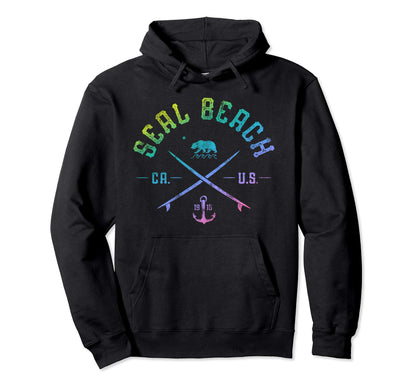 Seal Beach California Rainbow Souvenir Hoodie - Trendy Graphic Men Women - T-Shirt, Sweatshirt, Hoodie