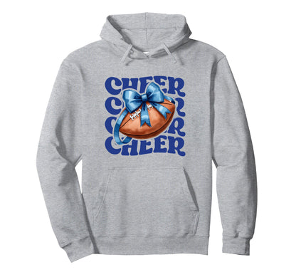 Game Day Blue Cheerleader Mom Croquette Bow Hoodie - Graphic Print Unisex - T-Shirt, Sweatshirt, Hoodie