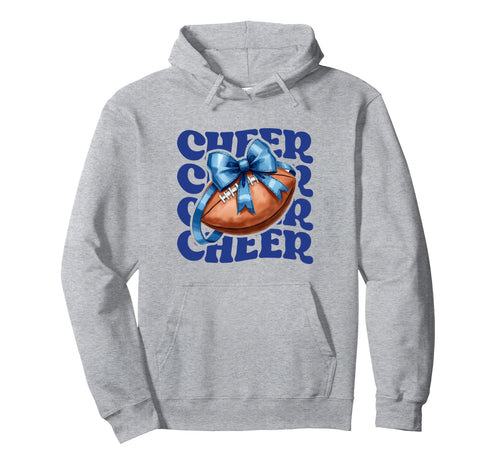 Game Day Blue Cheerleader Mom Croquette Bow Hoodie - Graphic Print Unisex - T-Shirt, Sweatshirt, Hoodie