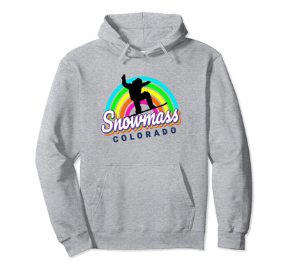 Snowmass 80S Rainbow Snowboarder Hoodie - Custom Art Print Men Women - T-Shirt, Sweatshirt, Hoodie