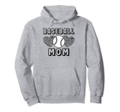 Baseball Mom Leopard Heart Game Day Funny Hoodie - Novelty Apparel Unisex - T-Shirt, Sweatshirt, Hoodie