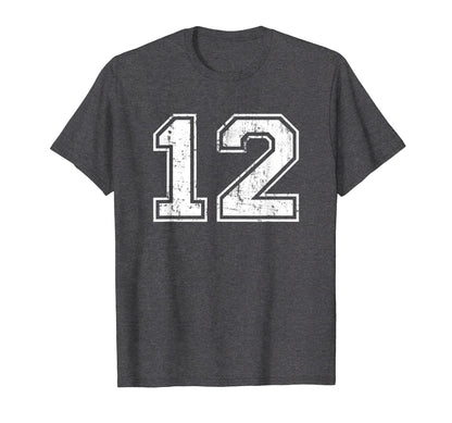 Number 12 Varsity Distressed Sports T-Shirt - Streetwear Style for Adults - T-Shirt, Sweatshirt, Hoodie