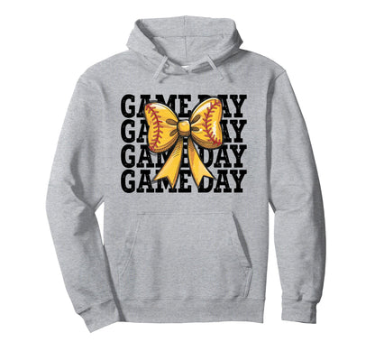Softball Game Day Coquette Bow Hoodie - Novelty Apparel for Adults - T-Shirt, Sweatshirt, Hoodie