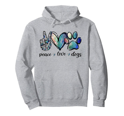 Dog Lover Peace Love Dogs Puppy Paw Hoodie - Novelty Apparel Men Women - T-Shirt, Sweatshirt, Hoodie