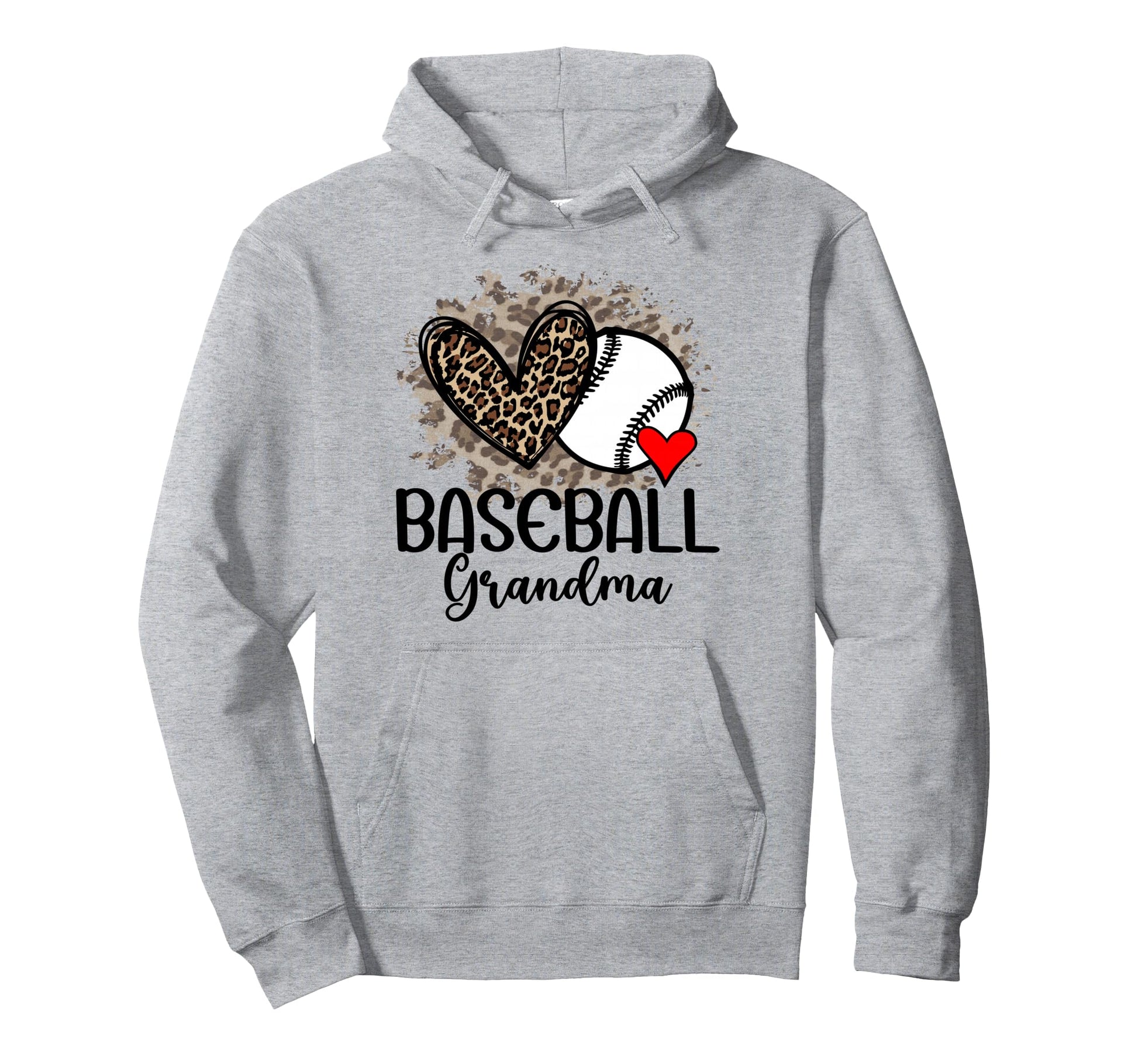 Baseball Grandma Funny Leopard Heart Hoodie - Graphic Print Men Women - T-Shirt, Sweatshirt, Hoodie