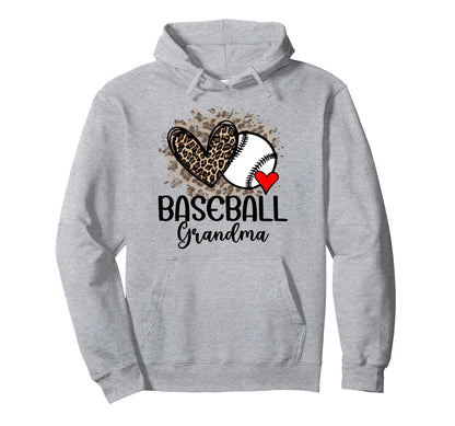 Baseball Grandma Funny Leopard Heart Hoodie - Graphic Print Men Women - T-Shirt, Sweatshirt, Hoodie