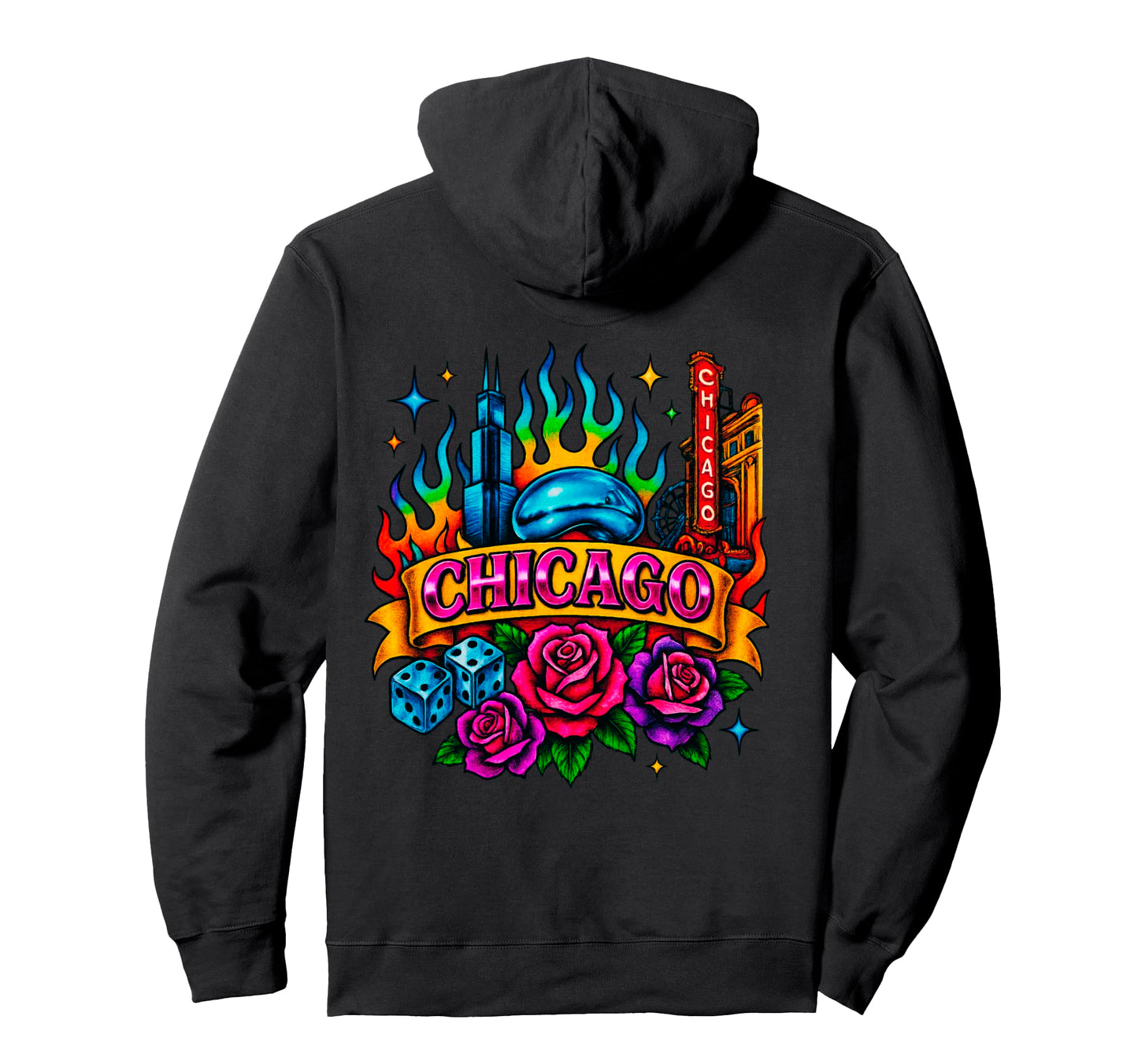 Chicago Rainbow City Tattoo Aesthetic Hoodie - Fun Novelty Design Unisex - T-Shirt, Sweatshirt, Hoodie