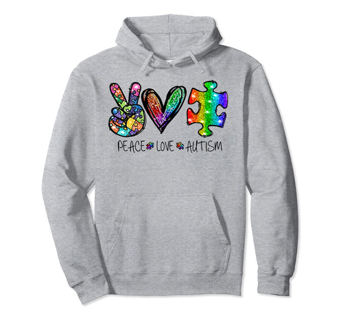 Funny Peace Love Autism Ribbon Hippie T-Shirt - Novelty Apparel Men Women - T-Shirt, Sweatshirt, Hoodie