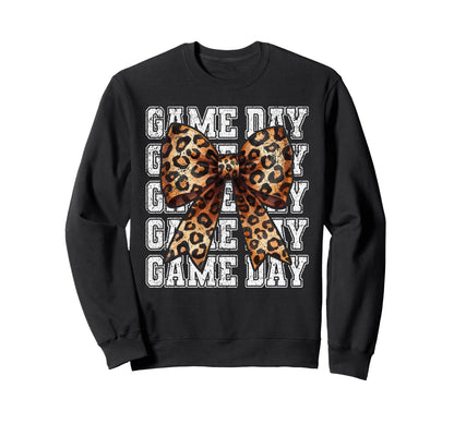 Leopard Bow Block Varsity Mom Sweatshirt - Unique Graphic for Adults - T-Shirt, Sweatshirt, Hoodie