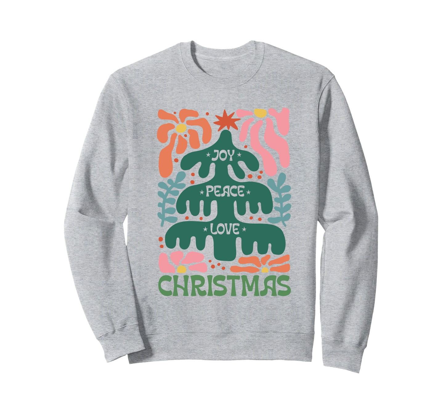 Joy Peace Love Boho Holiday Tree Sweatshirt - Novelty Apparel for Adults - T-Shirt, Sweatshirt, Hoodie