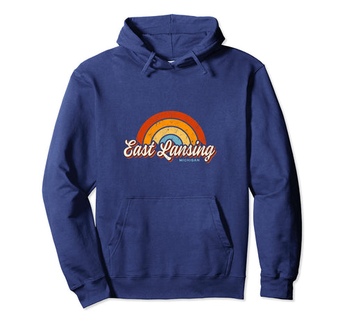 East Lansing Michigan Mi Rainbow 70S Hoodie - Custom Art Print for Adults - T-Shirt, Sweatshirt, Hoodie
