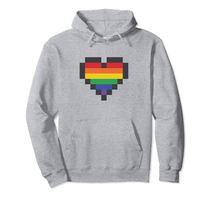 Lgbt Flag Gay Pride Rainbow Heart Pixel Hoodie - Aesthetic Graphic Unisex - T-Shirt, Sweatshirt, Hoodie