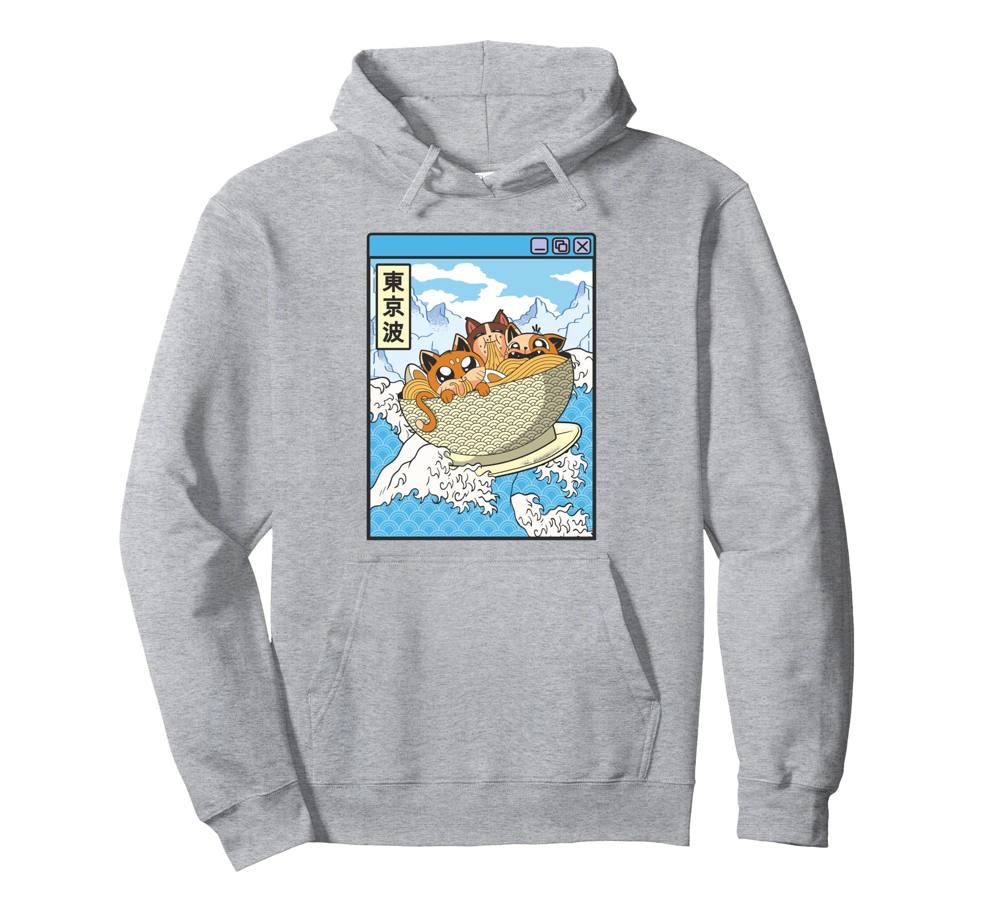 Surfing Cats Eating Ramen Bowl Hoodie - Casual Everyday Wear for Adults - T-Shirt, Sweatshirt, Hoodie