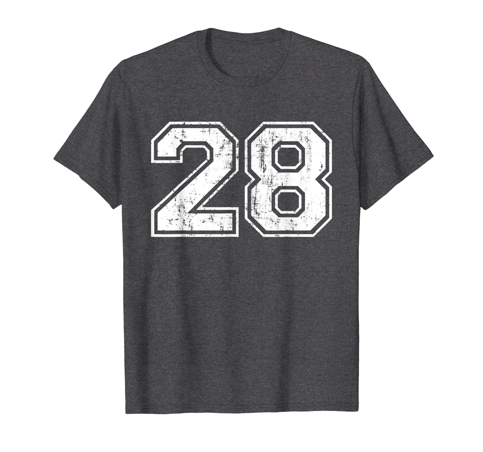 Number 28 Varsity Distressed Sports T-Shirt - Fun Novelty Design Unisex - T-Shirt, Sweatshirt, Hoodie