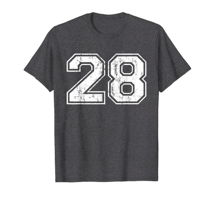 Number 28 Varsity Distressed Sports T-Shirt - Fun Novelty Design Unisex - T-Shirt, Sweatshirt, Hoodie