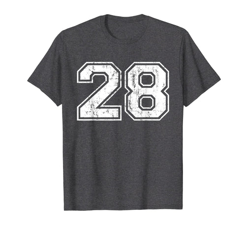 Number 28 Varsity Distressed Sports T-Shirt - Fun Novelty Design Unisex - T-Shirt, Sweatshirt, Hoodie
