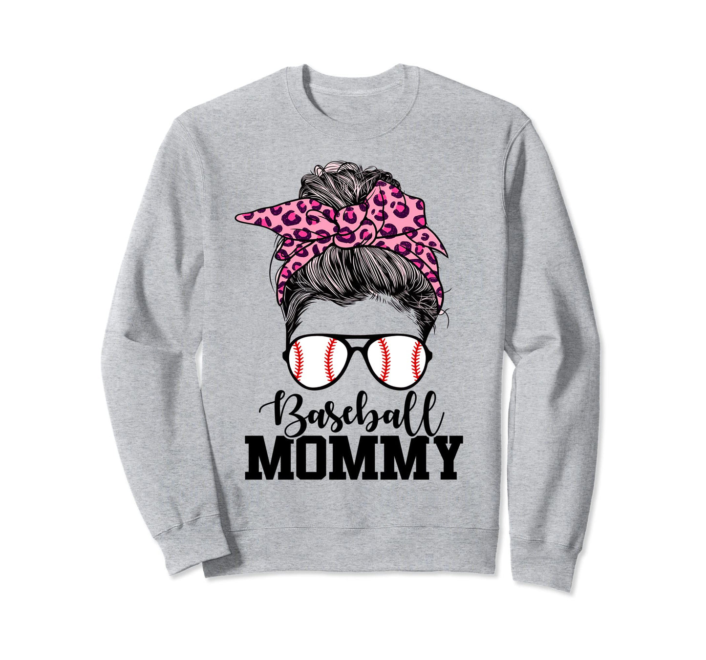 Baseball Mommy Messy Bun Sweatshirt - Fun Novelty Design for Adults - T-Shirt, Sweatshirt, Hoodie