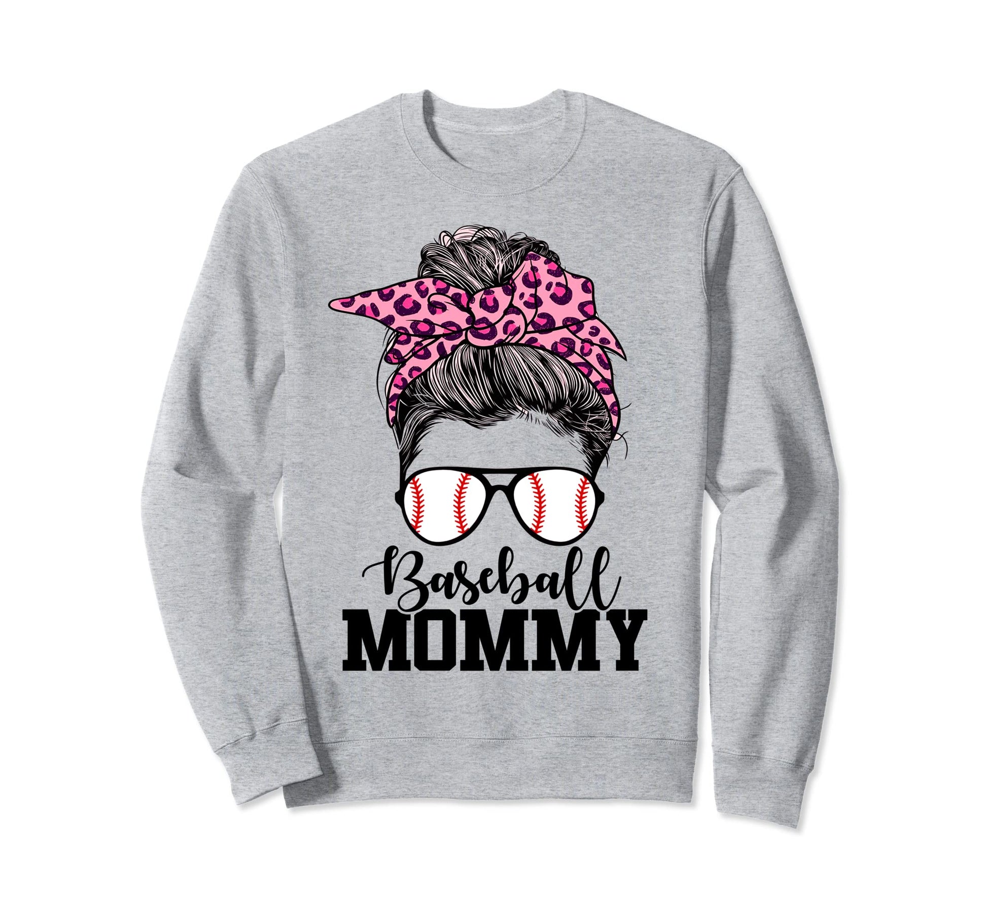 Baseball Mommy Messy Bun Sweatshirt - Fun Novelty Design for Adults - T-Shirt, Sweatshirt, Hoodie