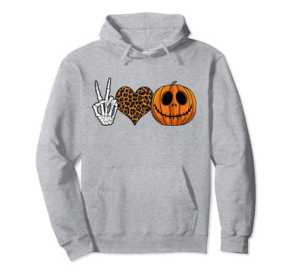 Peace Love Pumpkin Halloween Funny Hoodie - Casual Everyday Wear Men Women - T-Shirt, Sweatshirt, Hoodie