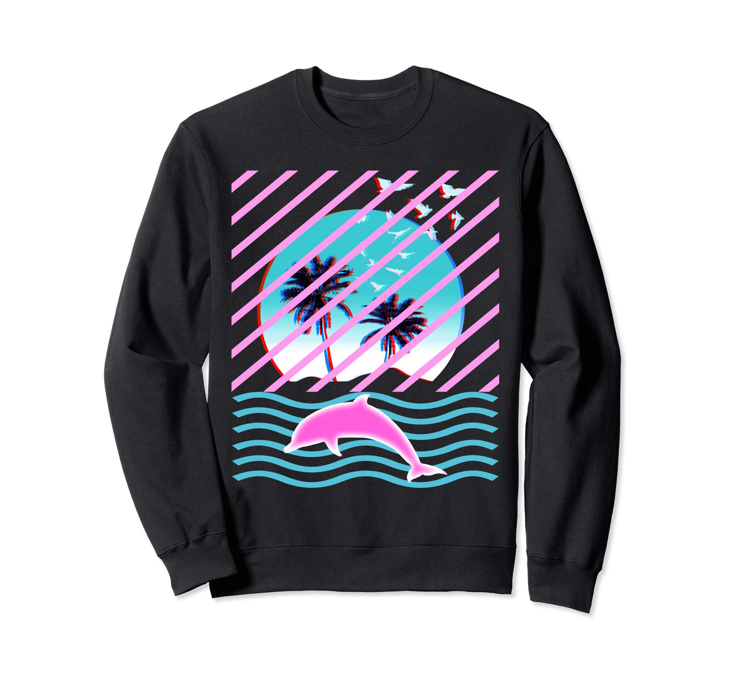 Aesthetic Vaporwave Dolphin Sweatshirt - Unique Graphic for Adults - T-Shirt, Sweatshirt, Hoodie