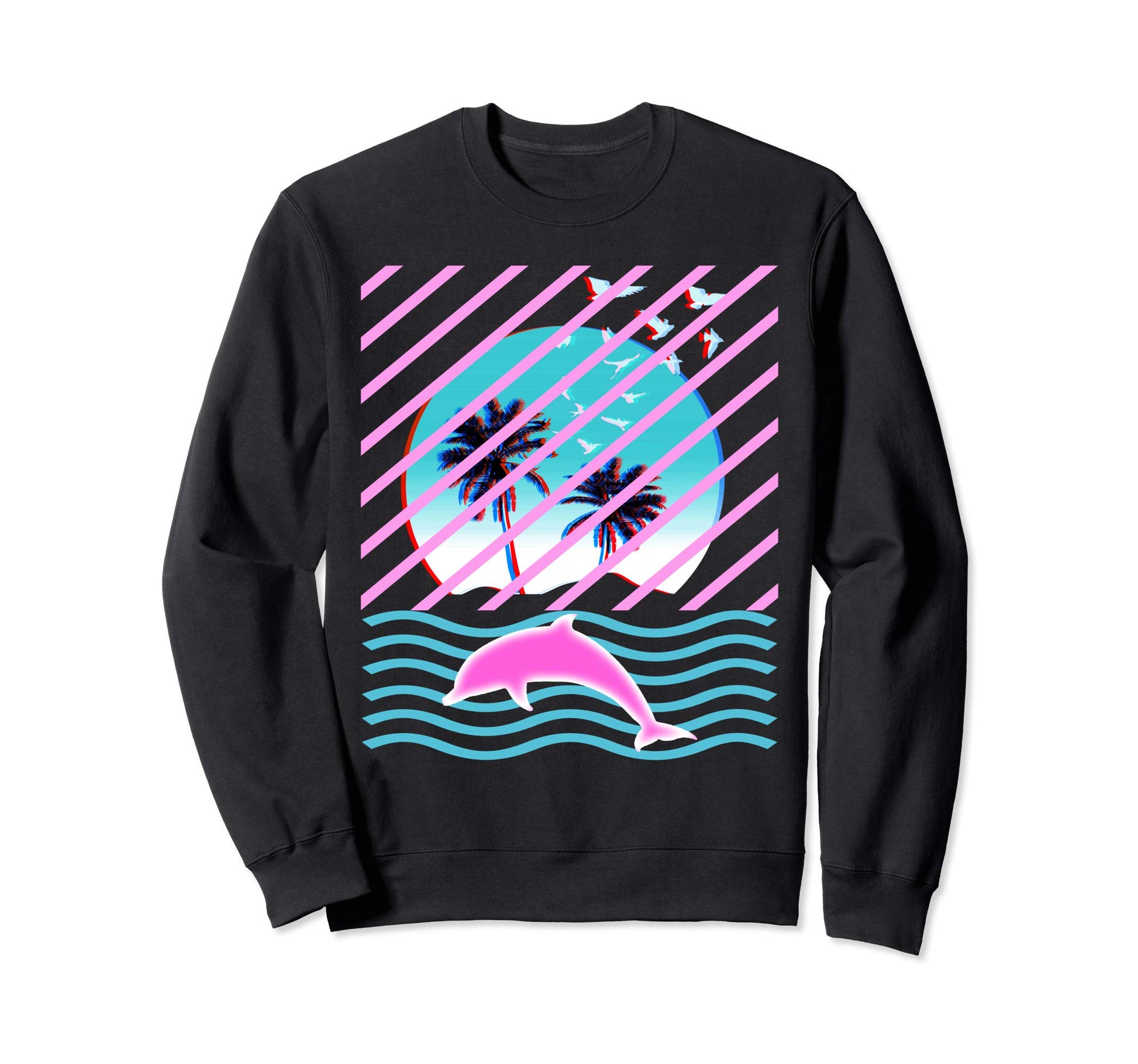 Aesthetic Vaporwave Dolphin Sweatshirt - Unique Graphic for Adults - T-Shirt, Sweatshirt, Hoodie