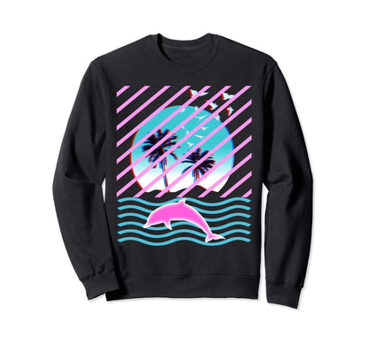 Aesthetic Vaporwave Dolphin Sweatshirt - Unique Graphic for Adults - T-Shirt, Sweatshirt, Hoodie