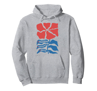 Freedom Democracy Truth Boho Floral Hoodie - Aesthetic Graphic for Adults - T-Shirt, Sweatshirt, Hoodie