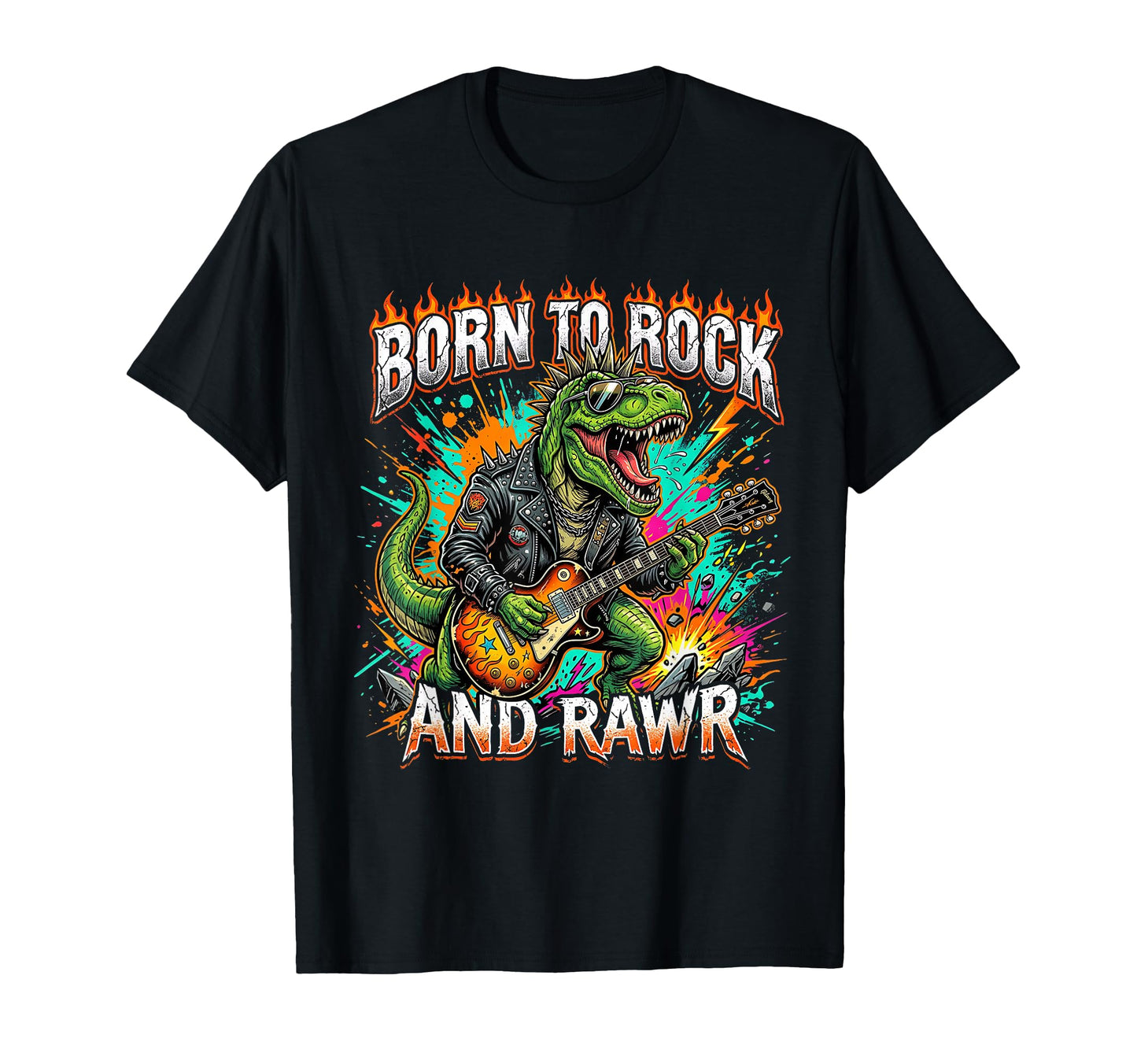 Born To Rock And Rawr Funny T-Shirt - Casual Everyday Wear for Adults - T-Shirt, Sweatshirt, Hoodie