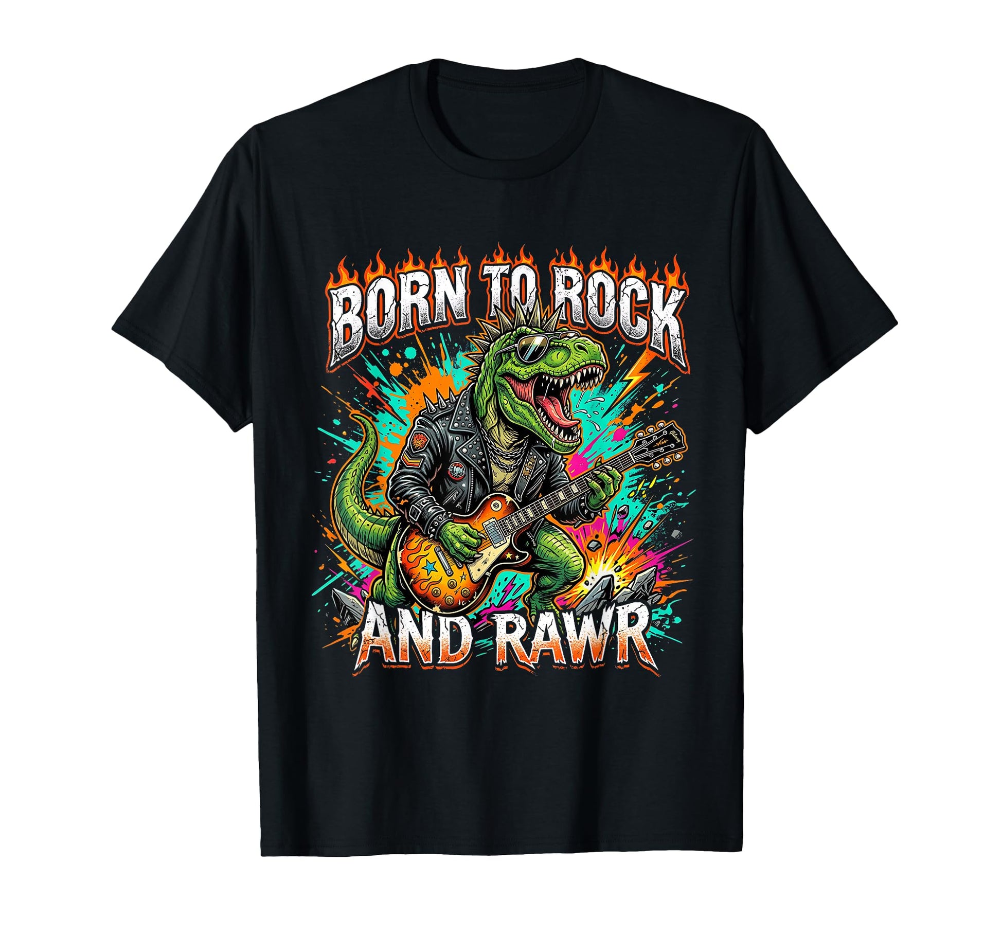 Born To Rock And Rawr Funny T-Shirt - Casual Everyday Wear for Adults - T-Shirt, Sweatshirt, Hoodie