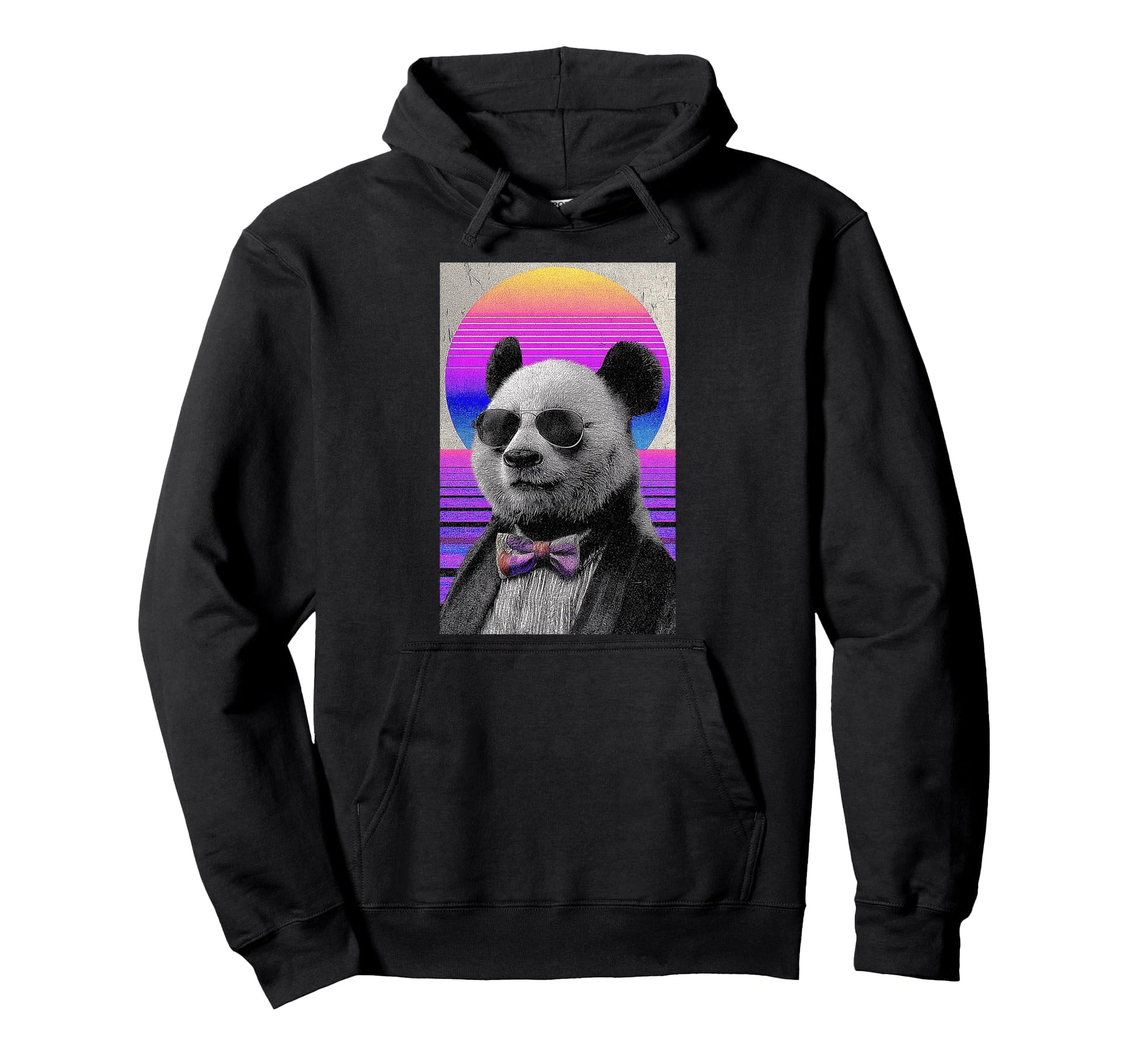 Funny Panda Bow Tie 80S Synthwave Hoodie - Streetwear Style for Adults - T-Shirt, Sweatshirt, Hoodie