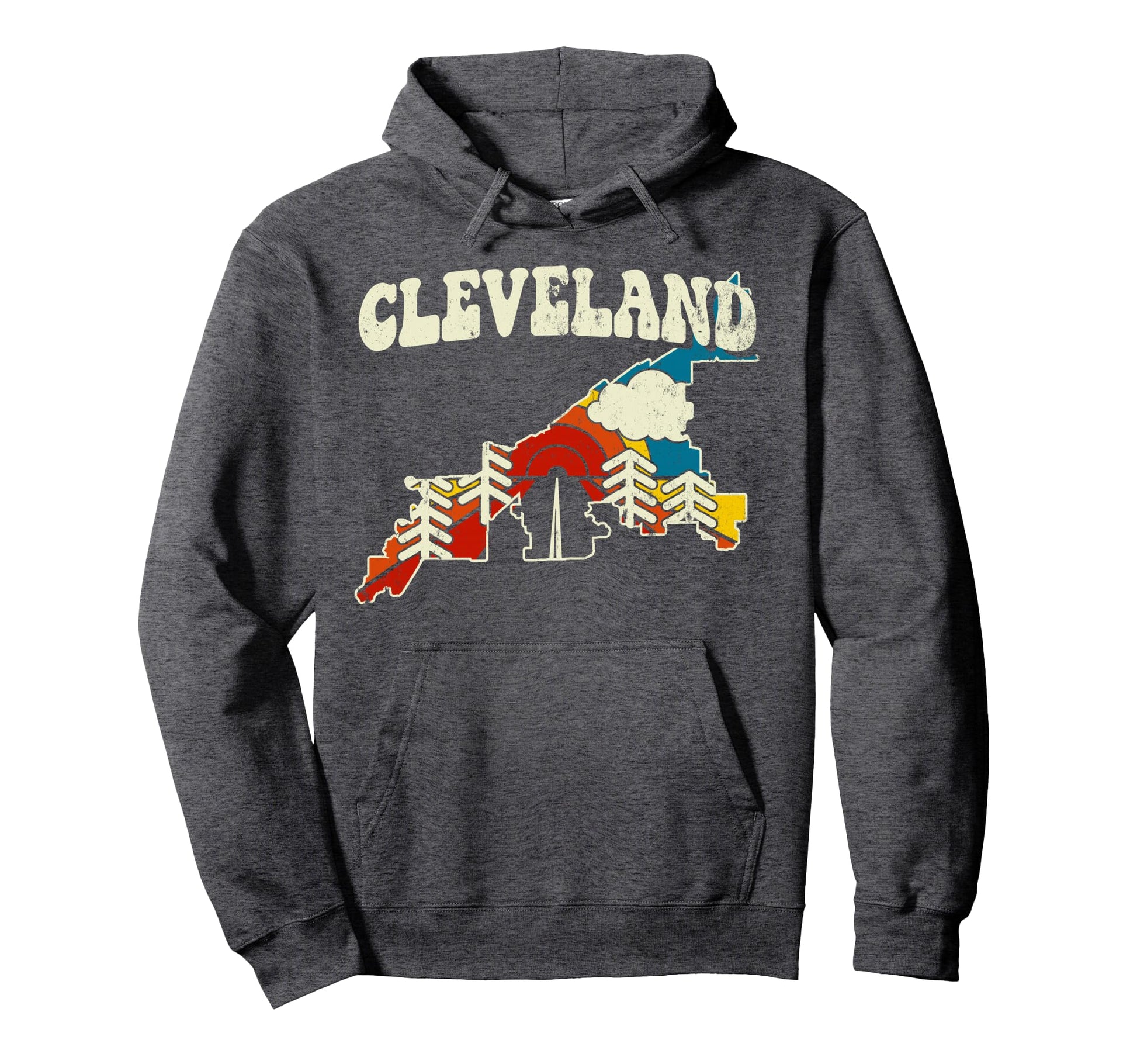 Cleveland Usa City Rainbow Ohio 70S Map Hoodie - Graphic Print Men Women - T-Shirt, Sweatshirt, Hoodie