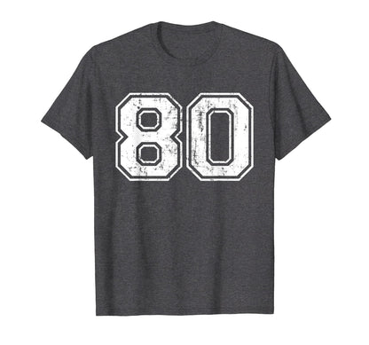 Number 80 Varsity Distressed Sports T-Shirt - Custom Art Print for Adults - T-Shirt, Sweatshirt, Hoodie