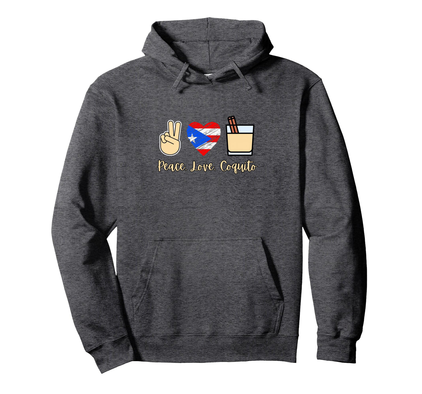 Peace Love Coquito Navidad Hoodie - Custom Art Print for Adults - T-Shirt, Sweatshirt, Hoodie