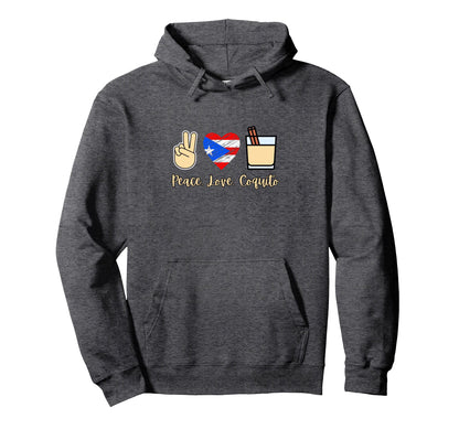 Peace Love Coquito Navidad Hoodie - Custom Art Print for Adults - T-Shirt, Sweatshirt, Hoodie