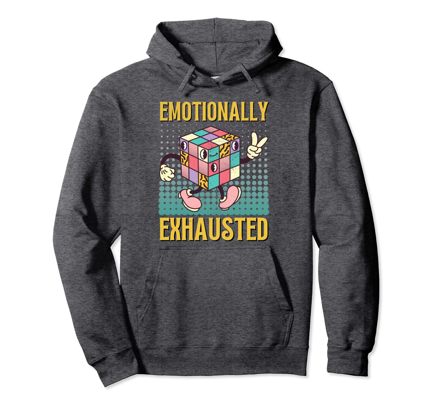Emotionally Exhausted Rainbow Cartoon Grunge Hoodie - Unique Graphic Unisex - T-Shirt, Sweatshirt, Hoodie