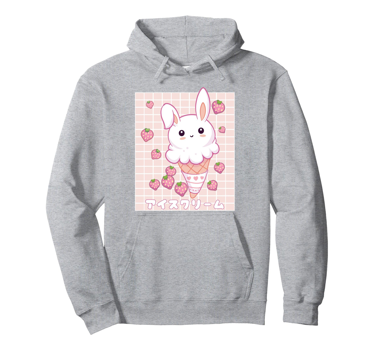 Kawaii Aesthetic Strawberry Ice Cream Hoodie - Custom Art Print Unisex - T-Shirt, Sweatshirt, Hoodie