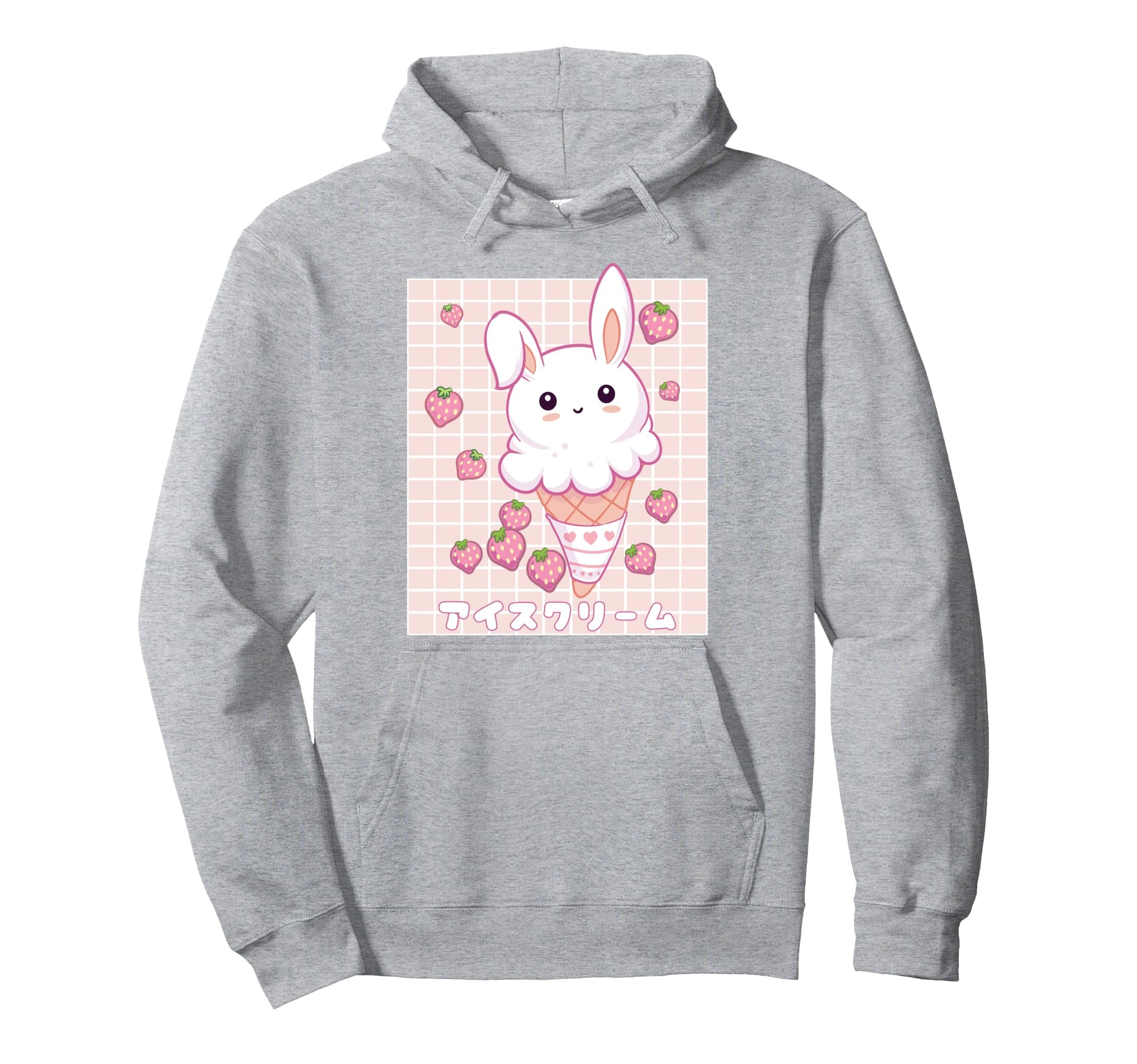 Kawaii Aesthetic Strawberry Ice Cream Hoodie - Custom Art Print Unisex - T-Shirt, Sweatshirt, Hoodie