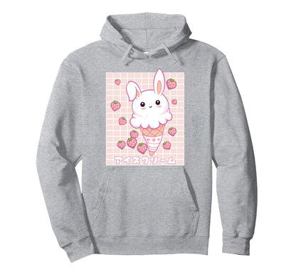 Kawaii Aesthetic Strawberry Ice Cream Hoodie - Custom Art Print Unisex - T-Shirt, Sweatshirt, Hoodie