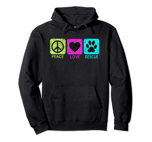 Peace Love Rescue Dogs Distressed Hoodie - Unique Graphic for Adults - T-Shirt, Sweatshirt, Hoodie