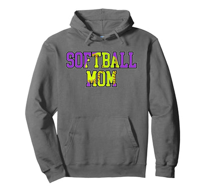 Purple Softball Mom Mama Mother Game Hoodie - Custom Art Print Men Women - T-Shirt, Sweatshirt, Hoodie