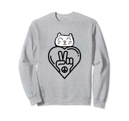 Cat Love And Peace Sweatshirt - Casual Everyday Wear Men Women - T-Shirt, Sweatshirt, Hoodie