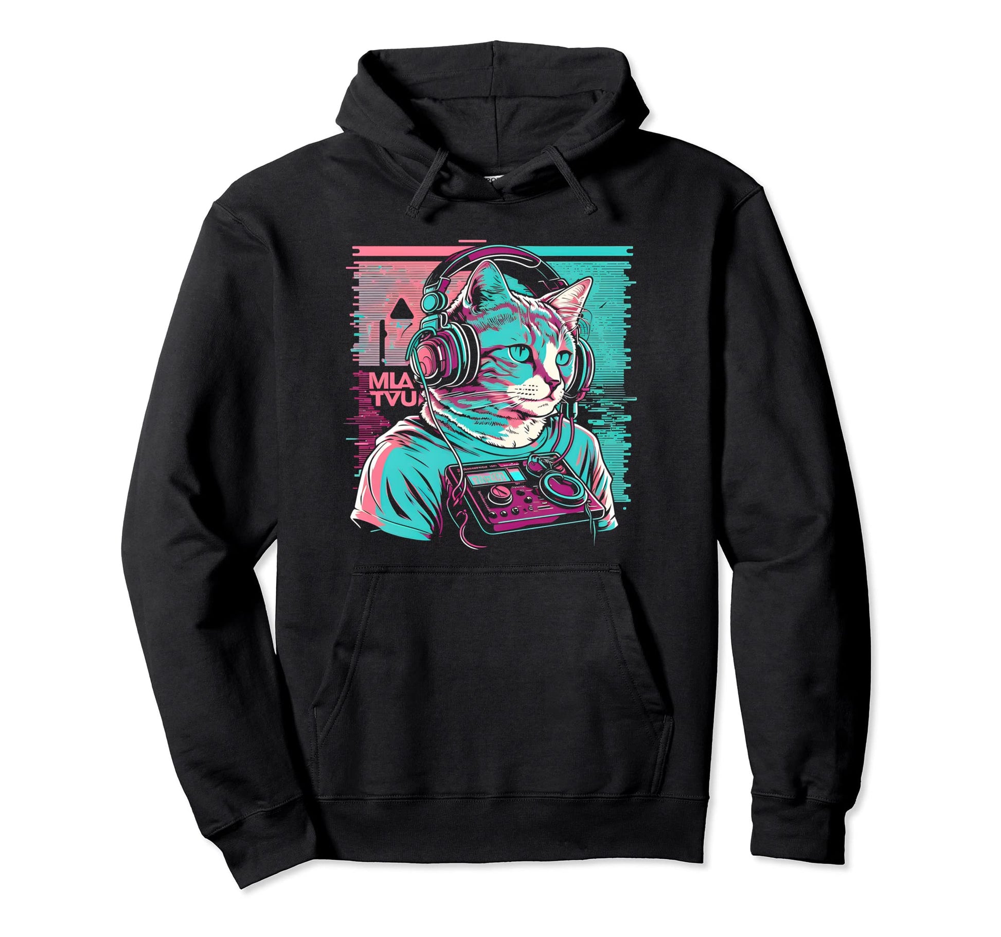 House Dj Cat 80S 90S Kitten Sunset Hoodie - Custom Art Print Men Women - T-Shirt, Sweatshirt, Hoodie