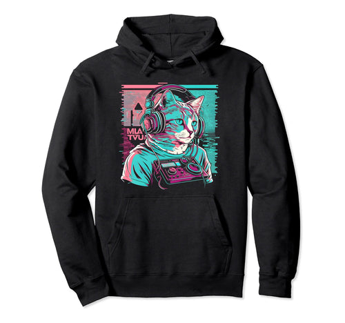 House Dj Cat 80S 90S Kitten Sunset Hoodie - Custom Art Print Men Women - T-Shirt, Sweatshirt, Hoodie