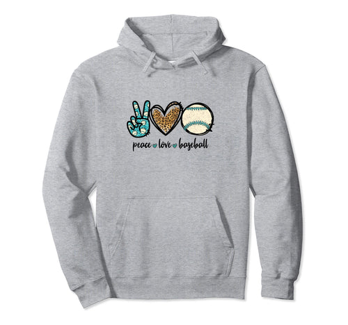 Baseball Lover Leopard Peace Love Baseball Hoodie - Graphic Print Unisex - T-Shirt, Sweatshirt, Hoodie