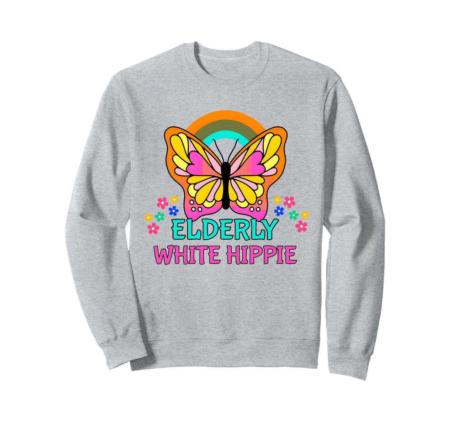 Elderly White Hippie Rainbow Sweatshirt - Minimalist Print for Adults - T-Shirt, Sweatshirt, Hoodie