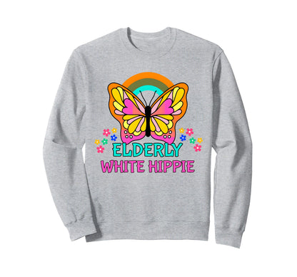 Elderly White Hippie Rainbow Sweatshirt - Minimalist Print for Adults - T-Shirt, Sweatshirt, Hoodie